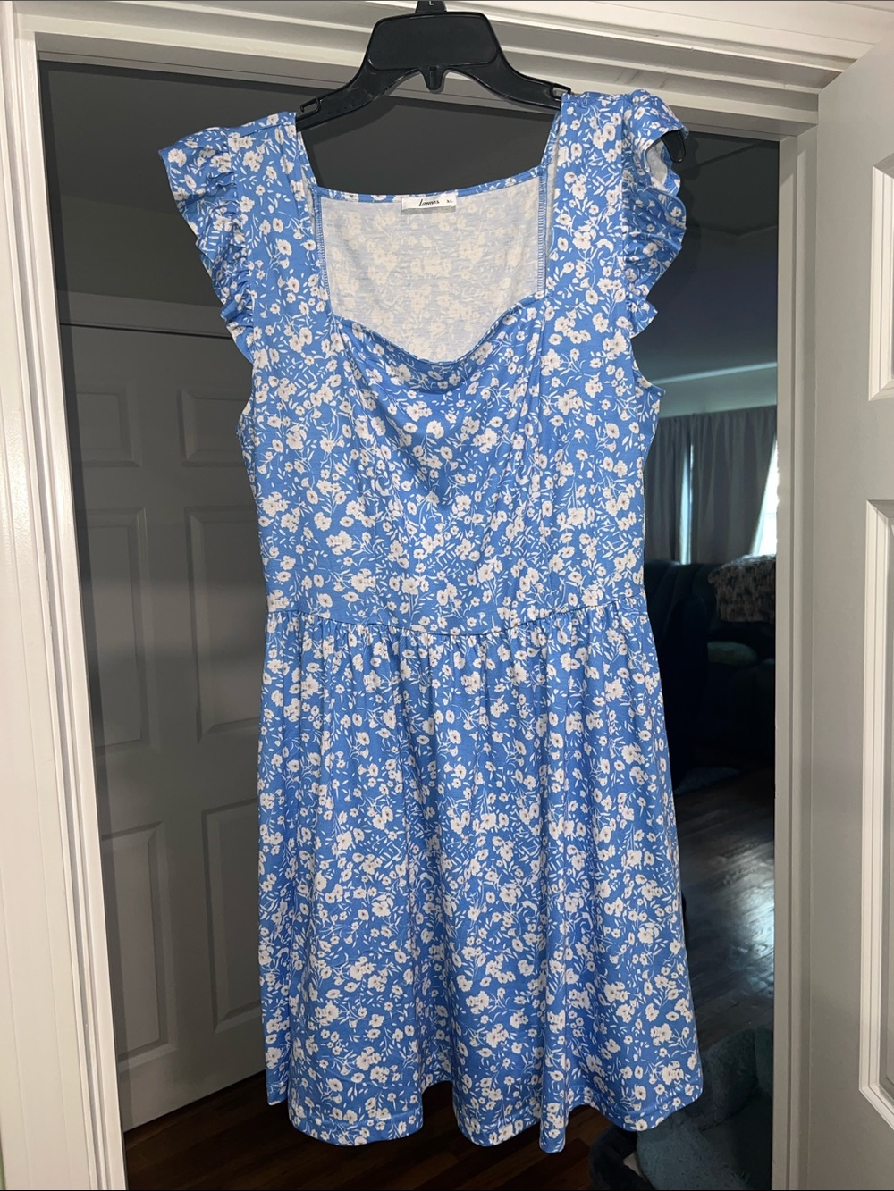 Blue Floral Ruffle-Sleeve Sundress